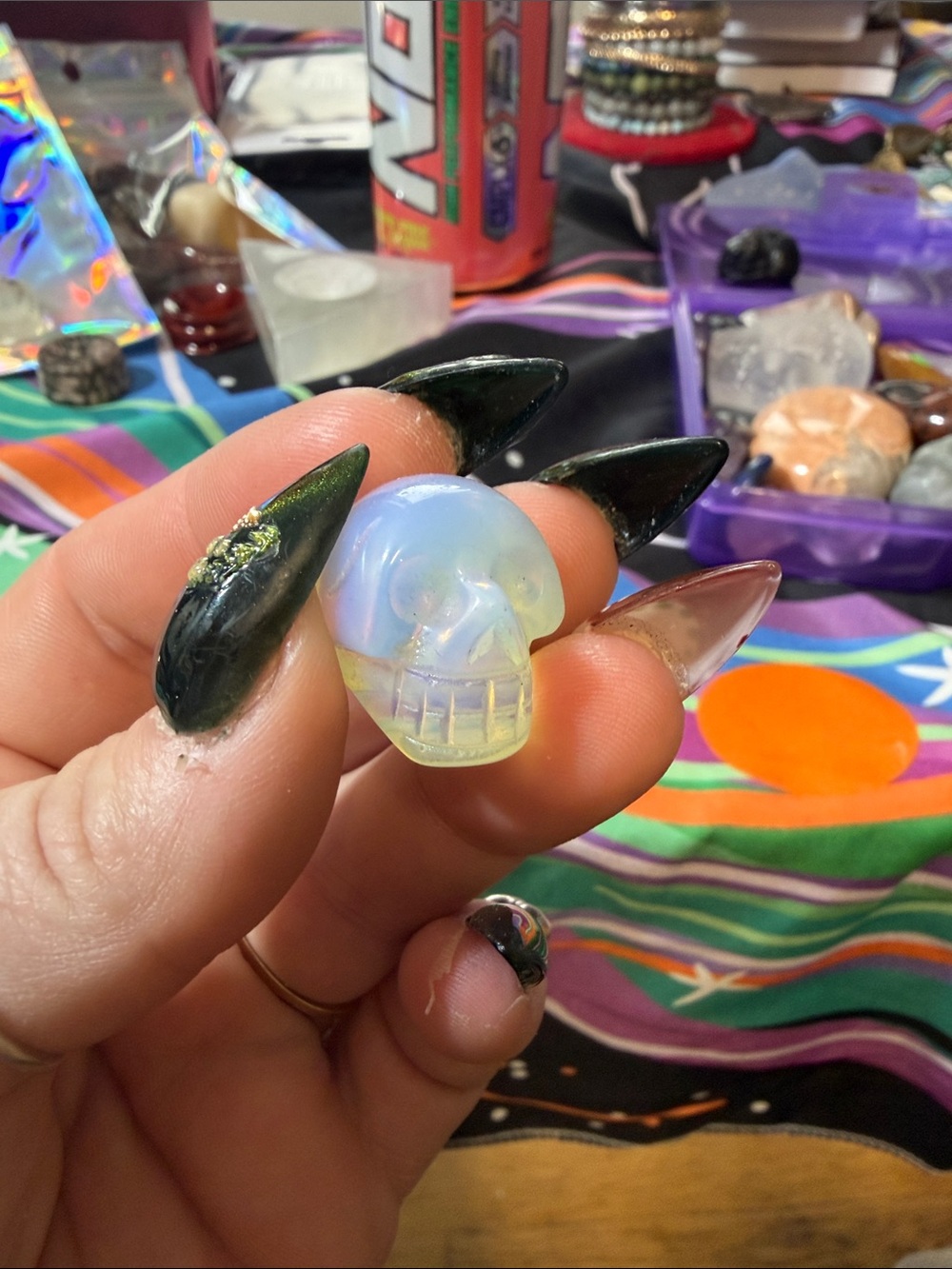 Opalite Skull Charm Pendant in Iridescent White